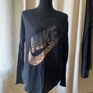 Nike Black Long Sleeve Tee with Metallic Logo